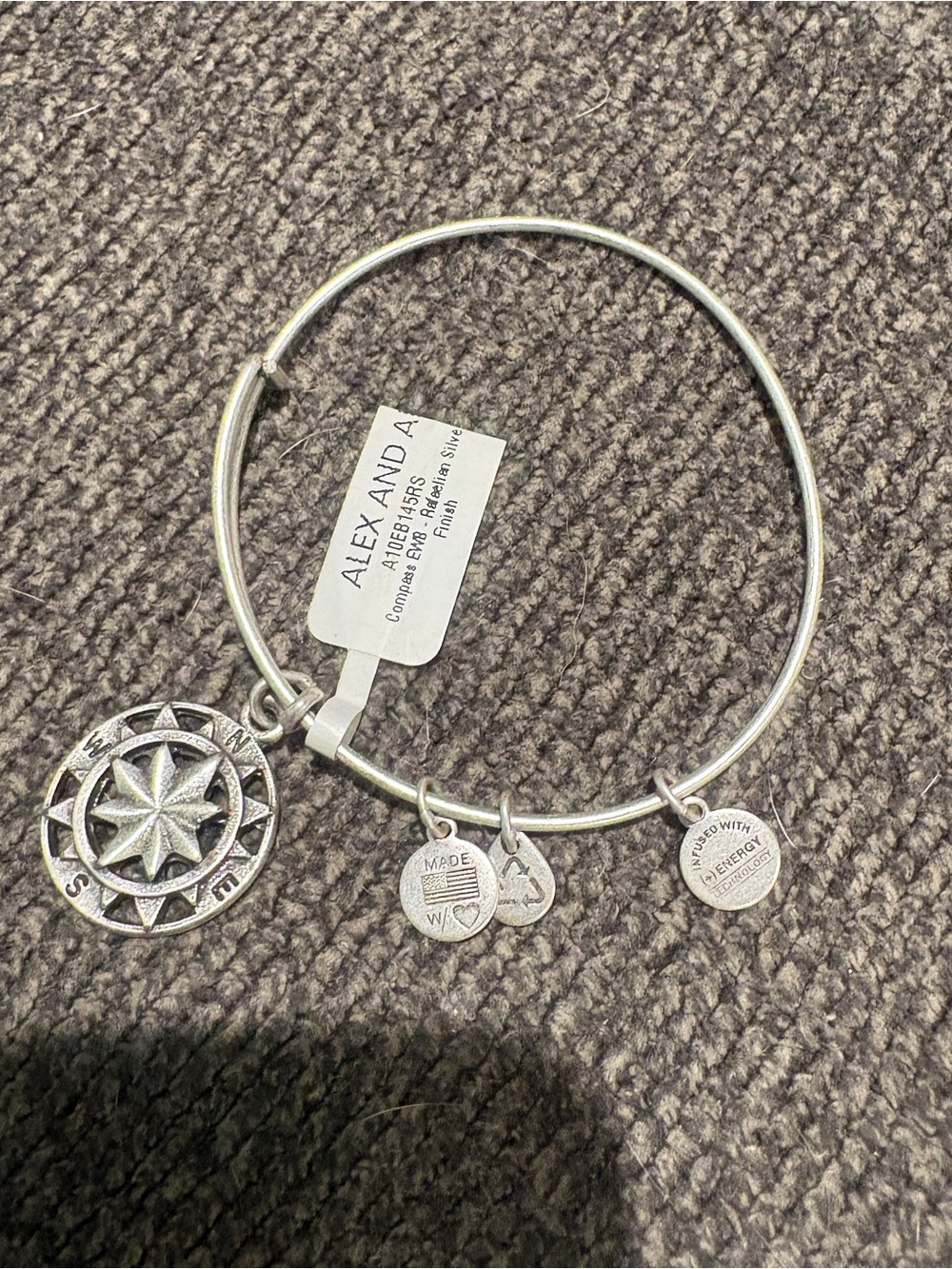 New Alex and Ani Silver Compass Charm Bangle - Silver Tone
